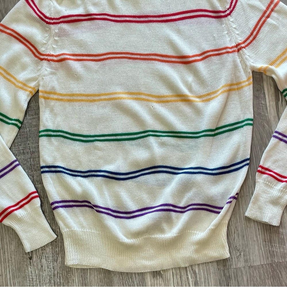 SOLD Vintage 1980s e.v. ltd. Rainbow Striped V-Neck Knit Sweater - Picture 9 of 11